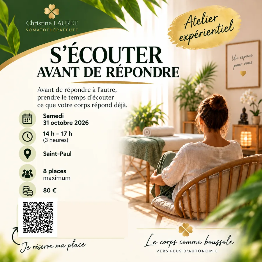 Affiche de l’atelier « S’écouter avant de répondre », samedi 31 octobre 2026 à Saint-Paul
